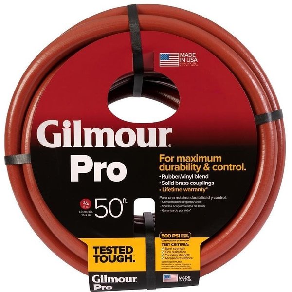 Gilmour Professional Commercial Hose, 34 in, 50 ft L, Coupling, RubberVinyl, Red 840501-1001